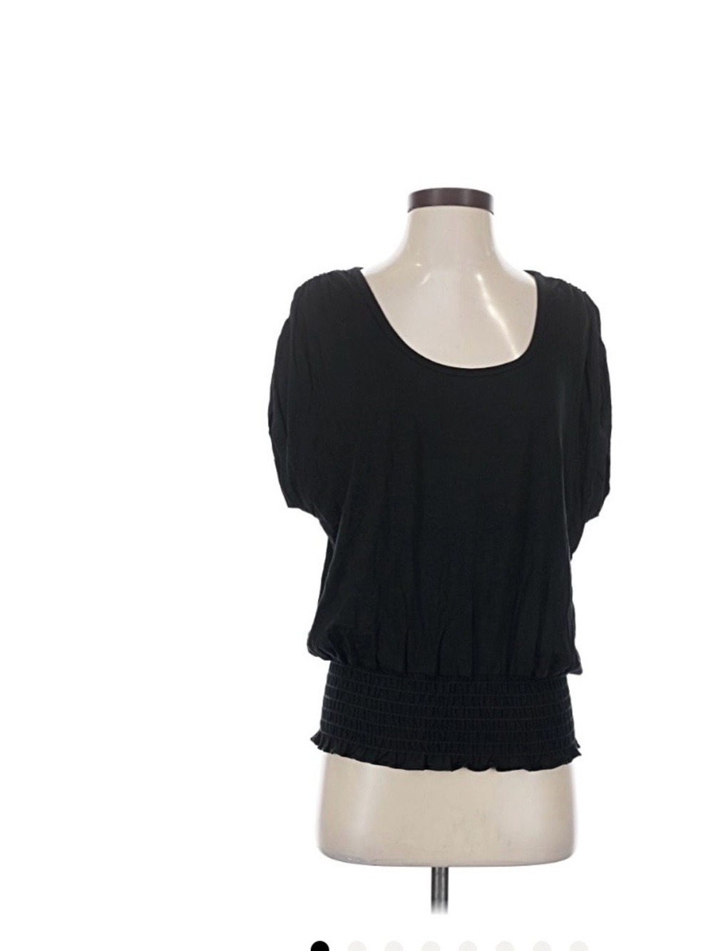 Loveappella Black Short Sleeve Smocked-Waist Top